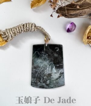 冰乌鸡山水吊坠 Ice Black Jadeite Landscape Pendant