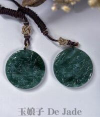 一对老蓝水山水吊坠 Old Blue Water Jadeite Landscape Pendant