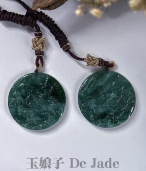 一对老蓝水山水吊坠 Old Blue Water Jadeite Landscape Pendant