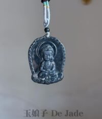 冰乌鸡大日如来吊坠 Icy Black Jadeite Vairocana Buddha Pendant