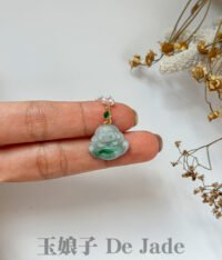 蓝底阳绿迷你笑佛吊坠 Green Jade Mini Laughing Buddha Pendant