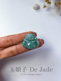 18K蓝水笑佛吊坠 Blue Jade Laughing Buddha Pendant