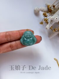18K蓝水笑佛吊坠 Blue Jade Laughing Buddha Pendant
