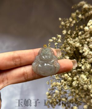 18K 黑冰笑佛吊坠 Black Ice Laughing Buddha Pendant