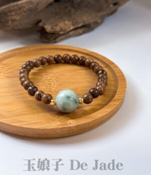 飘花单珠翡翠鸡翅木手串  Jadeite Bead Chicken Wing Wood Bracelet