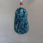 老蓝水龙牌吊坠 Old Blue Water Jade Dragon Pendant
