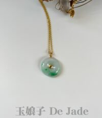 18K飘金丝阳绿平安扣吊坠 Yang-Green Golden Thread Peace Pendant