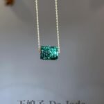 14K花青桶珠吊坠 Floral Green Jadeite Barrel Pendant