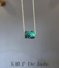 14K花青桶珠吊坠 Floral Green Jadeite Barrel Pendant