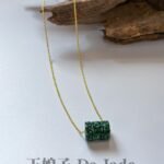 14K花青桶珠吊坠 Floral Green Jadeite Barrel Pendant