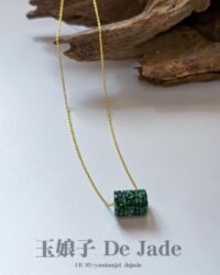 14K花青桶珠吊坠 Floral Green Jadeite Barrel Pendant