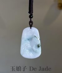 487384937_1241288727542497_333548232956683010_n 牛奶底飘蓝花山水吊坠 Milky-White Base with Floating Blue Landscape Jade Pendant