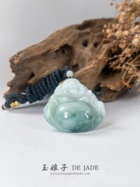 IMG_7038.JPG 飘蓝花笑佛翡翠吊坠 Blue Floral Jadeite Laughing Buddha Pendant