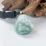 IMG_7041.JPG 飘蓝花笑佛翡翠吊坠 Blue Floral Jadeite Laughing Buddha Pendant